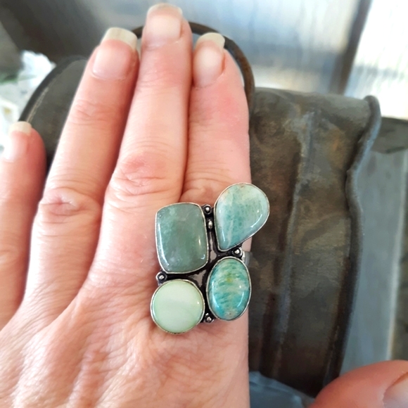 New Amazonite & Agate 925 Silver Statement Ring. - Picture 6 of 9